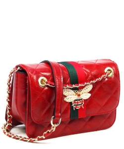 Bee Stripe Quilted Flap Over Crossbody Bag  DL710QB RED